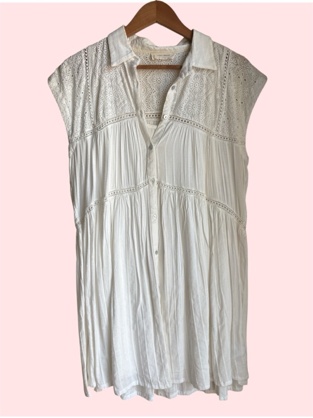 NWT Lucky Brand White Cotton Blend Embroidered Sleeveless Dress Size S